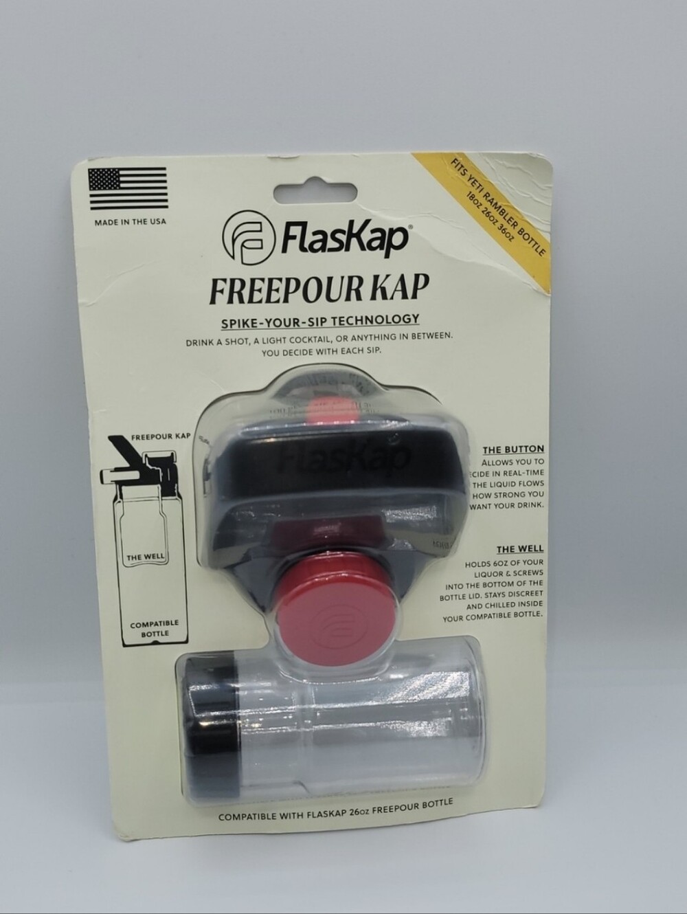 FlasKap FreePour Kap Bottle Lid & Well Black Fits YETI Rambler 18/26/36oz New
